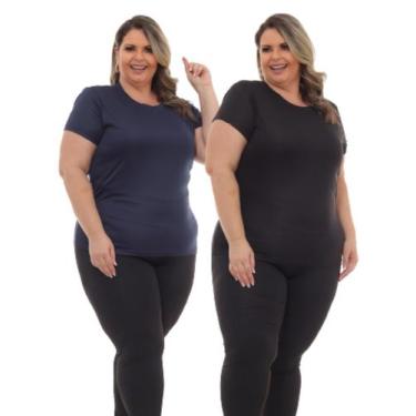 Imagem de Kit 2 Peças - Camiseta Feminina Dry Fit Plus Size Poliester Academia -