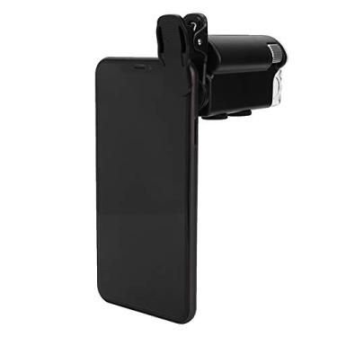 Imagem de 753 Microscópio de encaixe de 60 a 100x com luz LED, lupa portátil e bolso para celulares, material ABS + lente de vidro óptico, preto