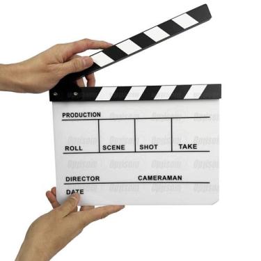 Imagem de Claquete Cinema Profissional Branca Listras Pb Greika 30x24,5 Cm