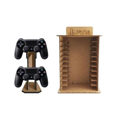 Imagem de Porta 11 Jogos FÍSico + Suporte Controle Ps4 Gamer Laser Mdf Madeira -