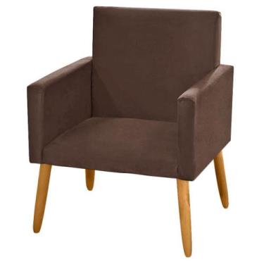 Imagem de Poltrona Cadeira Decorativa Nina Encosto Alto Suede Marrom Claro - JBF