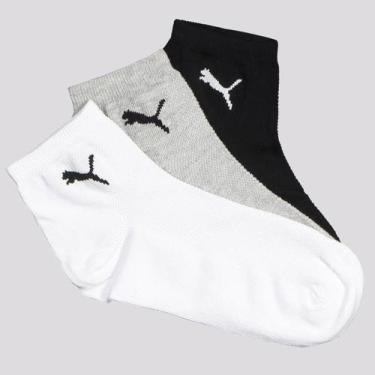Imagem de Kit Meia Puma Cano Médio 3 Pares Feminina Branca Preta e Cinza, 34-39