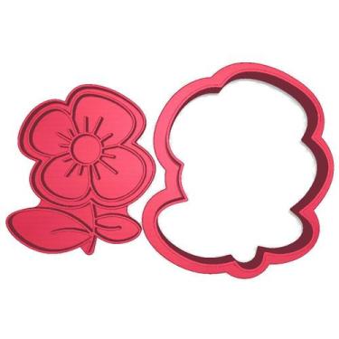 Imagem de Cortador Marcador Flor com Caule 4 pétalas Abertas Cute - DOCE IMPRESS