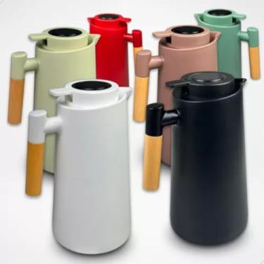 Imagem de Jarra Térmica com Termômetro - Garrafa para Café e Chá, Cabo de Madeira, Mantém a Bebida Quente por Horas, Café e Chá Sempre Quentes, Termômetro Embutido, Estilo Sofisticado!