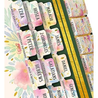 Imagem de Abas bíblicas em aquarela Bloom Grace para mulheres Bíblia de estudo - Resumos de livros nutritivos para a alma - 66 abas laminadas para livros bíblicos de impressão grande | Materiais florais para