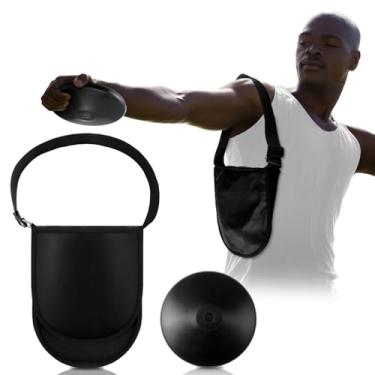 Imagem de ShinyRelief 2 unidades de bolsa de transporte de disco e disco de borracha 1 kg Discus Field Shot Put Discus bolsa de transporte com 2 bolsos alça de transporte ajustável para arremessador de