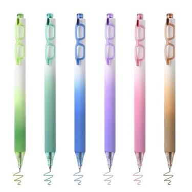 Imagem de Valtiner 6 canetas de gel coloridas, caneta retrátil estética, ponta fina de 0,5 mm, secagem rápida, caneta de escrita suave de tinta colorida para anotações, canetas para material de escritório