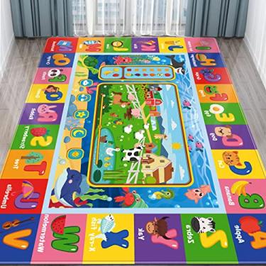 Imagem de AKASISRUG Tapete de brincar para o chão, tapete infantil para engatinhar, tapete educativo para o tempo da barriga, tapete macio ABC para crianças, para sala de jogos, sala de aula (149 x 100 cm,
