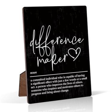 Imagem de Placa de madeira para decoração de escritório doméstico com definição de criador de diferenças, 12 x 18 cm, acessórios de mesa motivacionais, arte de parede engraçada para escritório, presentes de