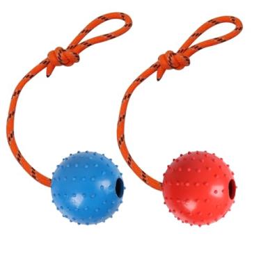 Imagem de Nevperish Pacote com 2 bolas para cães, bola K9 em corda para recompensa, buscar, brincar (azul e vermelho)