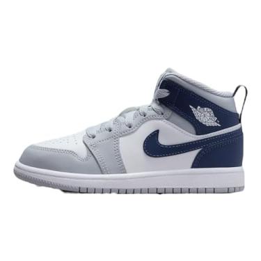 Imagem de Nike Tênis de basquete Jordan Kids Preschool 1 Mid, Branco/cinza-lobo azul marinho meia-noite, 16