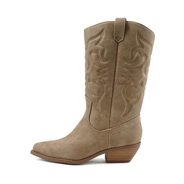 Imagem de Soda Bota feminina Reno Western Cowboy bico fino até o joelho com abas, Nobuck cinza-claro, 7