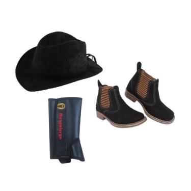 Imagem de Kit Infantil Chapéu Country + Perneira Sintética Para Criança + Botina