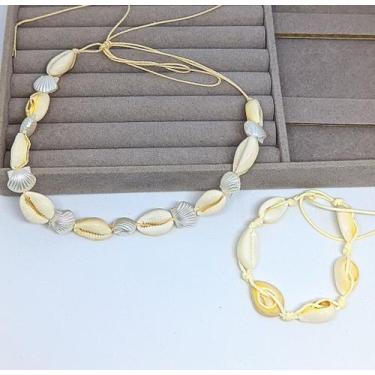 Imagem de Kit Colar Gargantilha e Pulseira tornozeleira conchas do mar artesanal