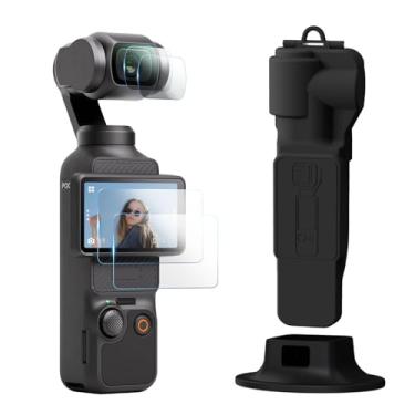 Imagem de TYUANDOUER Capa protetora para DJI Osmo Pocket 3 Creator Combo com tampa de lente de câmera e protetor de tela de vidro temperado, protetor de lente e suporte de mesa para DJI Pocket 3 - preta