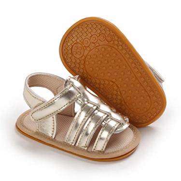 Imagem de TIMATEGO Sandálias infantis para bebês meninas antiderrapante sola macia com tiras em T sapatos infantis para berço primeiro caminhante 3-18 meses, Ouro 14, 6-12 Months Infant