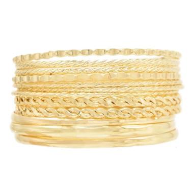 Imagem de COLORFUL BLING Conjunto de 5 a 12 pulseiras indianas Boho para mulheres, trançadas, volumosas, empilháveis, joias, algemas, casamento, cabo em camadas, conjunto de pulseiras lisas, Metal, Liga