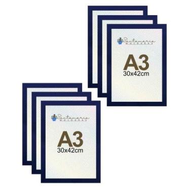 Imagem de Kit 6 Porta Retrato Molduras A3 30x42 Azul - Santamaria Molduras