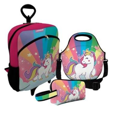 Imagem de Kit Escolar Mochila de Rodinha + Lancheira + Necessaire Plus – ISOPRENE – Unicórnio Encantado-Unissex
