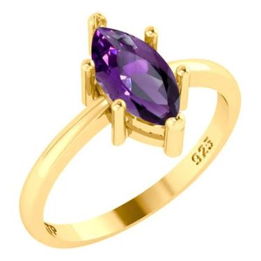 Imagem de Anel Navete Prata 925 Dourada Ouro 18k - Ametista - Tudo Prata, 11