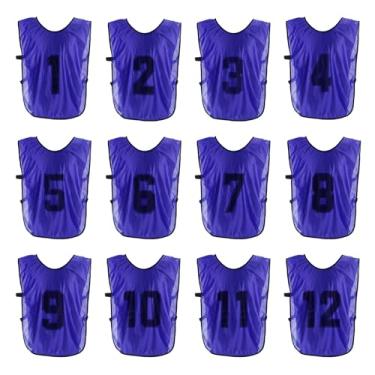 Imagem de PATIKIL Colete de treinamento de futebol, pacote com 12 pinnies esportivos de equipe, reversível, numerado, pennies para treino de futebol, babadores com cinto para adultos, 63 cm roxo, Roxa, 25"