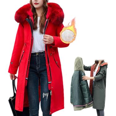 Imagem de Jaqueta de inverno feminina com colar de capuz e pêlo, parka casual, jaqueta com capuz quente feminina, casual e casual espessa pecap