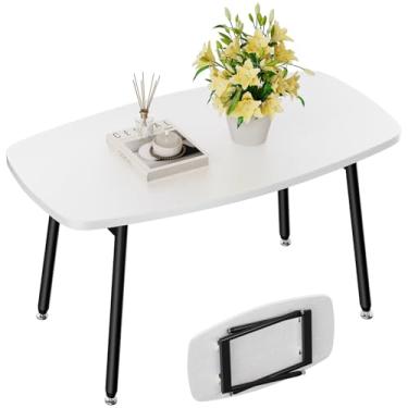 Imagem de WOHOMO Mesa de centro dobrável branca pequena mesa de centro para sala de estar, portátil, simples, moderna, retangular, mesa central para espaços pequenos, sem montagem, 80 x 40 cm, branca