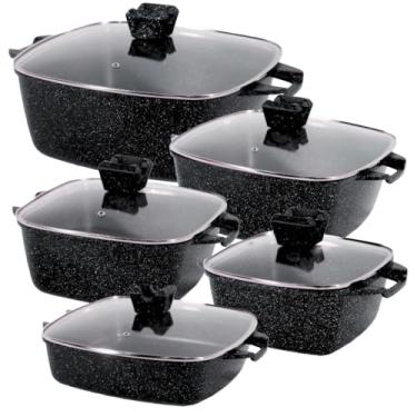 Imagem de Jogo Panelas/Caçarolas Revestimento Antiaderente Mármore Cerâmico Forno/Fogão 5 peças Preto