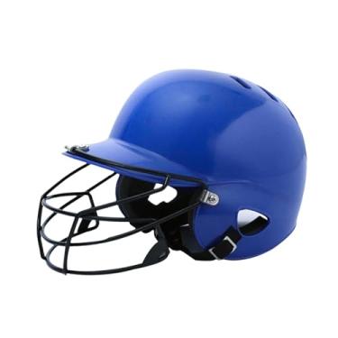 Imagem de menolana Capacete de rebatidas de beisebol com máscara facial, absorvente para crianças, capacete de softball respirável, guarda para competição de jogos, Azul