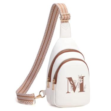 Imagem de Viverte Bolsas transversais femininas com inicial, pochete transversal, presentes personalizados para mãe e esposa, Bege com marrom, 6.69 inches x 2.95 inches x 10.23 inches, M
