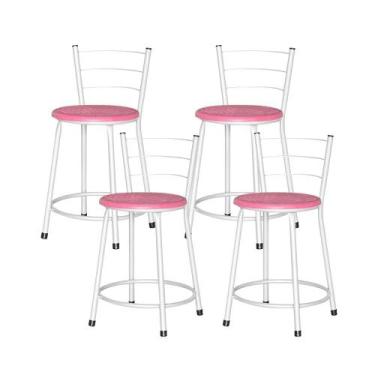 Imagem de Jogo 4 Banqueta Baixa Ratan Branca Retro - Lamar Design, Rosa