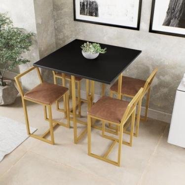 Imagem de Conjunto Mesa Preta 4 Cadeiras Pequena Estofado Industrial Dourado - D