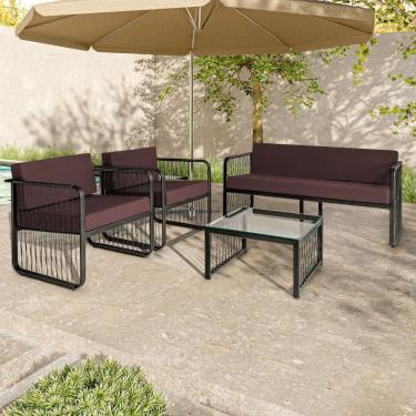 Imagem de Conjunto 2 Poltronas 1 Namoradeira e 1 Mesa de Centro Santiago em Alumínio e Fibra Sintética Acesse Móveis