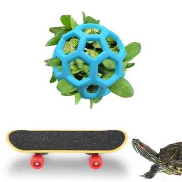 Imagem de Conjunto de mini skate de tartaruga e bola de guloseima laranja bolas de alimentação de tartaruga grama vegetal para animais pequenos incentiva comportamentos de forrageamento, mini skate mantém os
