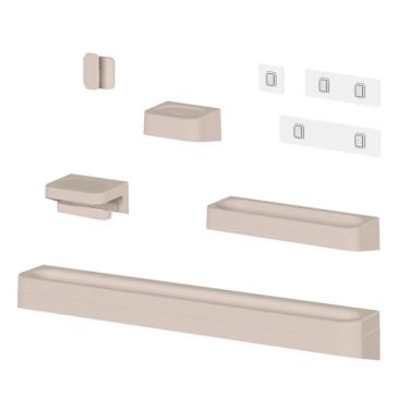 Imagem de Kit Banheiro 5 Peças Saboneteira + Porta Papel Higiênico + Porta Shampoo + Toalheiro + Gancho + Adesivos Bege Ou