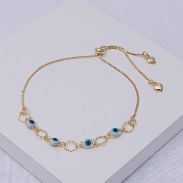 Imagem de Pulseira Veneziana Folheada a Ouro com Olho Grego - Ralifla Semijoias