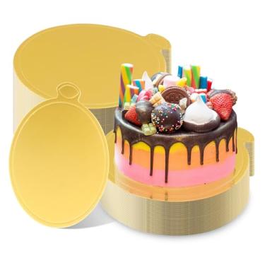 Imagem de zsccxq 50 tábuas de bolo, mini tábuas de bolo, mousse dourada, redonda, placa de bolo, descartável, placa de bolo redonda revestida para cozinha, pastelaria, pizza, sobremesa, bandeja de cupcake (12