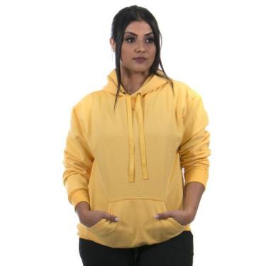Imagem de Moletom Canguru Blusa de Frio com Capuz Lisa Feminino cor Amarelo - Ip