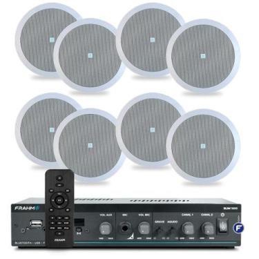 Imagem de Kit Som Ambiente Teto Gesso Embutir Frahm Slim 1600 Bluetooth + 8 Aran