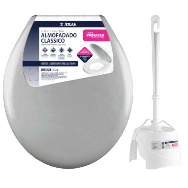 Imagem de Assento Sanitário Almofadado + Escova Sanitária Redonda Vaso