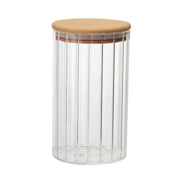 Imagem de Pote De Vidro Redondo Canelado Com Tampa De Bambu 850ml Euro Home