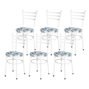 Imagem de 6 Cadeiras Epoxi Branca Para Cozinha Assento Floral Cor: floral Branco