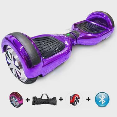 Imagem de Hoverboard Skate Eletrico Para Infantil 6.5 Polegadas Roxo Cromado Bluetooth Led lateral e frontal e roda Luuk Young