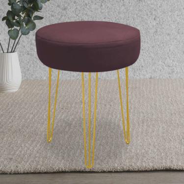 Imagem de Banqueta Puff Jullia Luxo 55cm Industrial Ferro Dourado Suede Bordô - Ahazzo Móveis