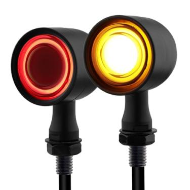Imagem de Luzes de seta de LED para motocicleta, estilo anel, pisca traseira pequena, ajuste universal, compatível com Harley Sportster Softail Cruiser Street Bike Cafe Race Bobber (preto, vermelho e âmbar)