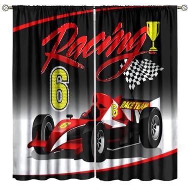 Imagem de Cortinas de carro de corrida bandeira vermelha corridas de jogos blackout tratamento de janela para crianças meninos quarto sala de jogos cortinas de janela 106,7 cm L x 114,3 cm C