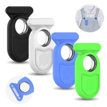 Imagem de [Pacote com 4] Capa de silicone para Galaxy Smart Tag 2, suporte de pino oculto para SmartTag 2, proteção completa para Galaxy Smart Tag 2, capa para coleira de cachorro, bagagem, roupas infantis (preto/branco/azul/verde)