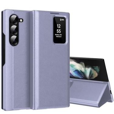 Imagem de Capa para Samsung Galaxy Z Fold 3 com tela pequena inteligente, capa carteira S-View, para Samsung Fold 3, capa de janela inteligente, capa protetora de couro flip inteligente para Samsung Z Fold3
