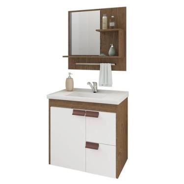 Imagem de Gabinete de Banheiro com Cuba e Espelheira Tulipa 60cm Amendoa/Branco 