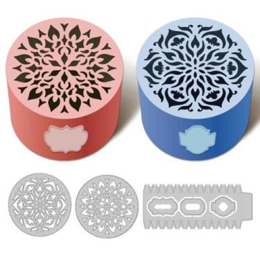 Imagem de DELORIGIN Matrizes de corte de caixa redonda mandala 3D para fazer cartões, matrizes de moldura, estênceis de borda de corte de aço carbono, modelo de scrapbooking em relevo para caixa de presente de
